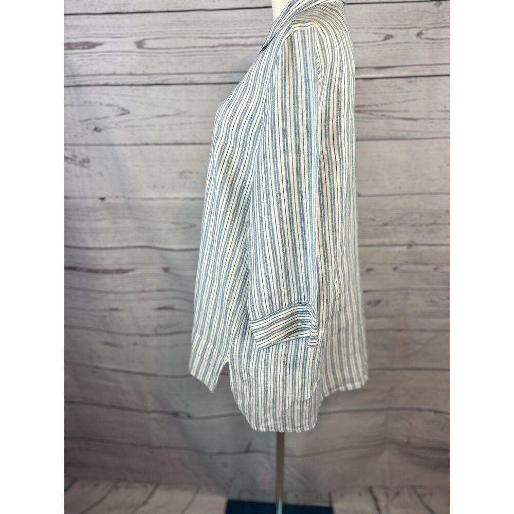 J. Jill Shirt Womens Medium Blue White Stripe Love Linen Popover Tunic Coastal - Picture 3 of 7